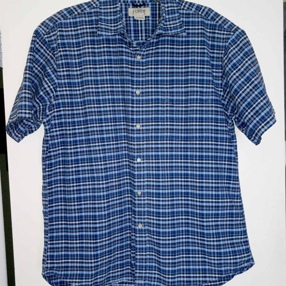 J. crew men's short sleeve check button down shirt XL